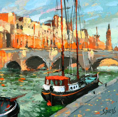 Walking by the Seine di Dmitry Spiros, Pittura in vendita su Singulart