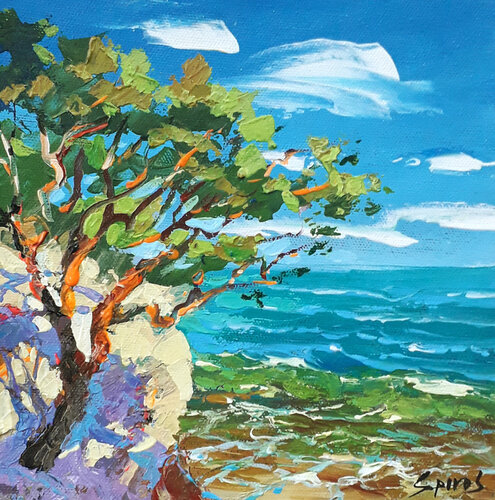 At the rocky coast par Dmitry Spiros, Peinture en vente sur Singulart