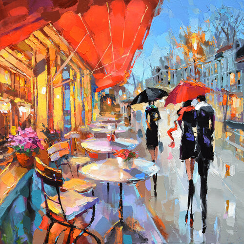 Parisian terrace di Dmitry Spiros, Pittura in vendita su Singulart