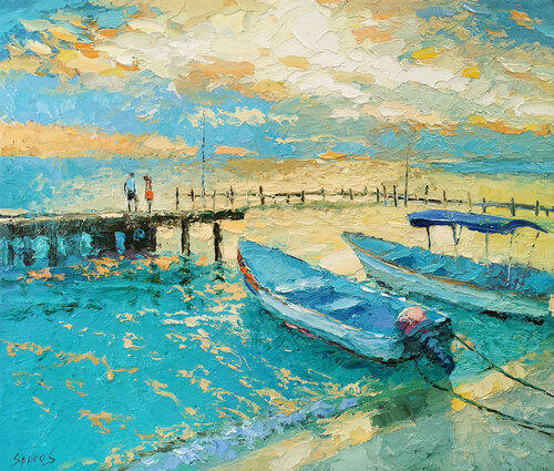 Fishing boats evening van Dmitry Spiros, Schilderij te koop op Singulart