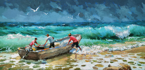 Fishermen in the Storm von Dmitry Spiros, Malerei kaufen auf Singulart