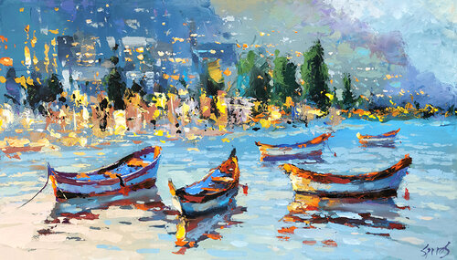 Twilight harbor by Dmitry Spiros, Painting for Sale on Singulart