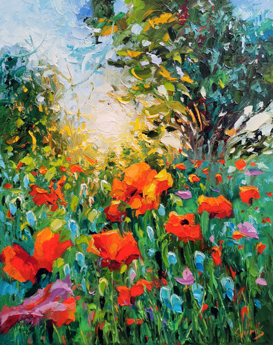 Poppies at sunset 2 di Dmitry Spiros, Pittura in vendita su Singulart