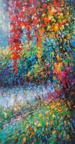 First autumn colors near the pond van Dmitry Spiros, Schilderij te koop op Singulart