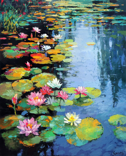 Water lillies 4 van Dmitry Spiros, Schilderij te koop op Singulart