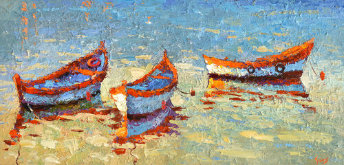 Boats in the sunset 2" di Dmitry Spiros, Pittura in vendita su Singulart