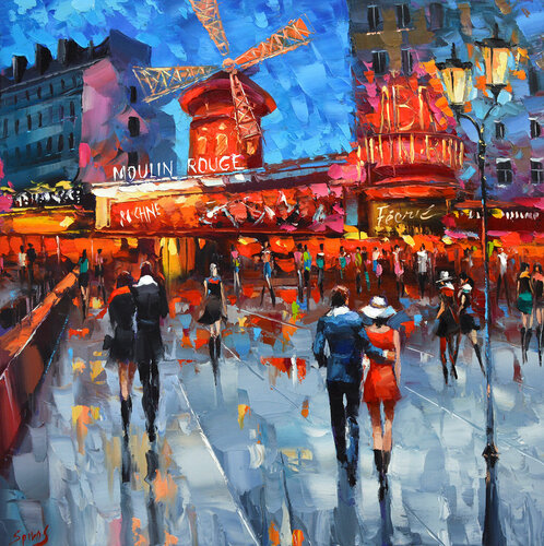 Moulin Rouge at night van Dmitry Spiros, Schilderij te koop op Singulart