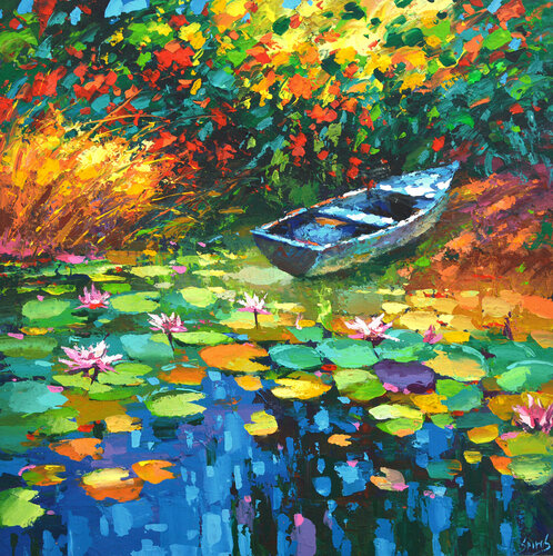 Old pond with lilies van Dmitry Spiros, Schilderij te koop op Singulart