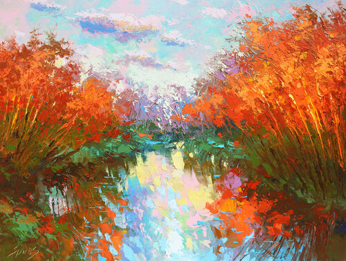 The colors of autumn pond van Dmitry Spiros, Schilderij te koop op Singulart