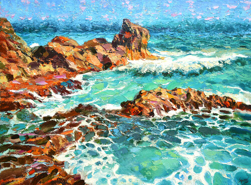 Rocky shore, Mexico van Dmitry Spiros, Schilderij te koop op Singulart