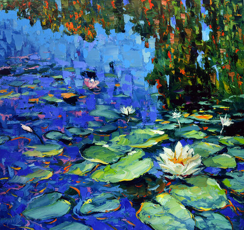 Blooming water lilies van Dmitry Spiros, Schilderij te koop op Singulart