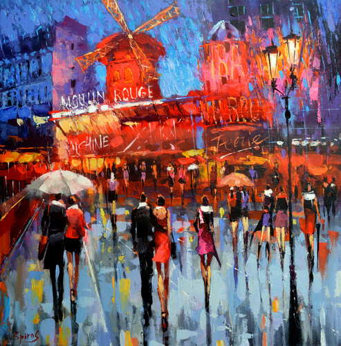 On Boulevard Clichy at night van Dmitry Spiros, Schilderij te koop op Singulart