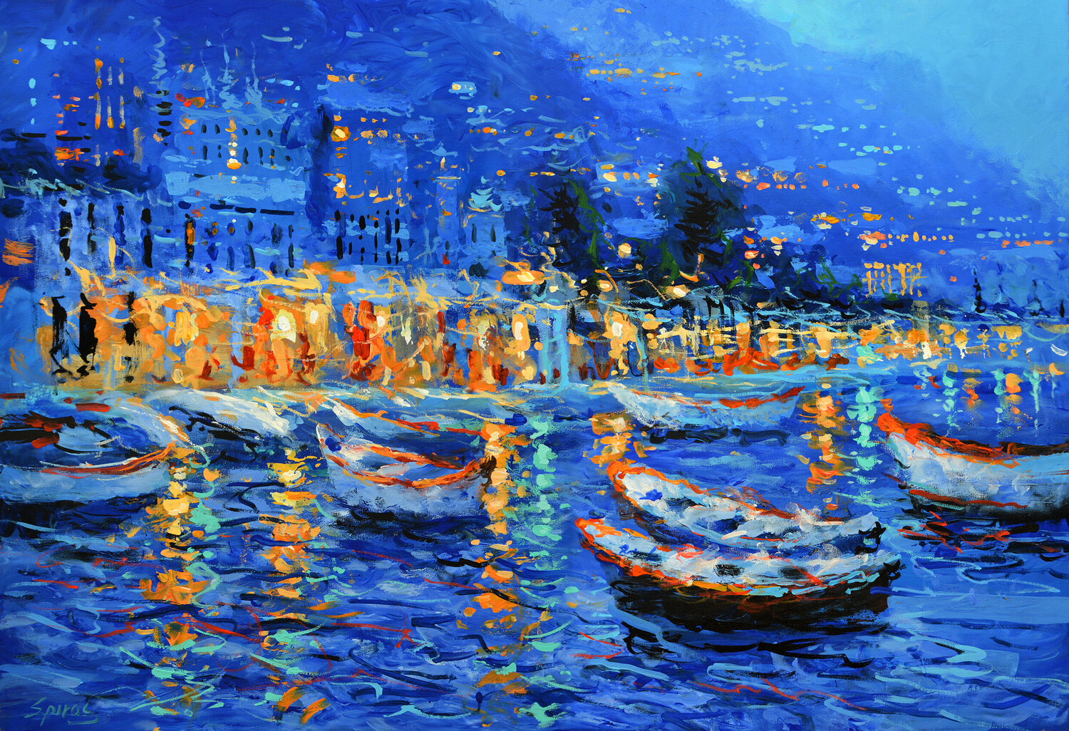 The lights of the dormant bay Dmitry Spiros Dipinto originale in vendita