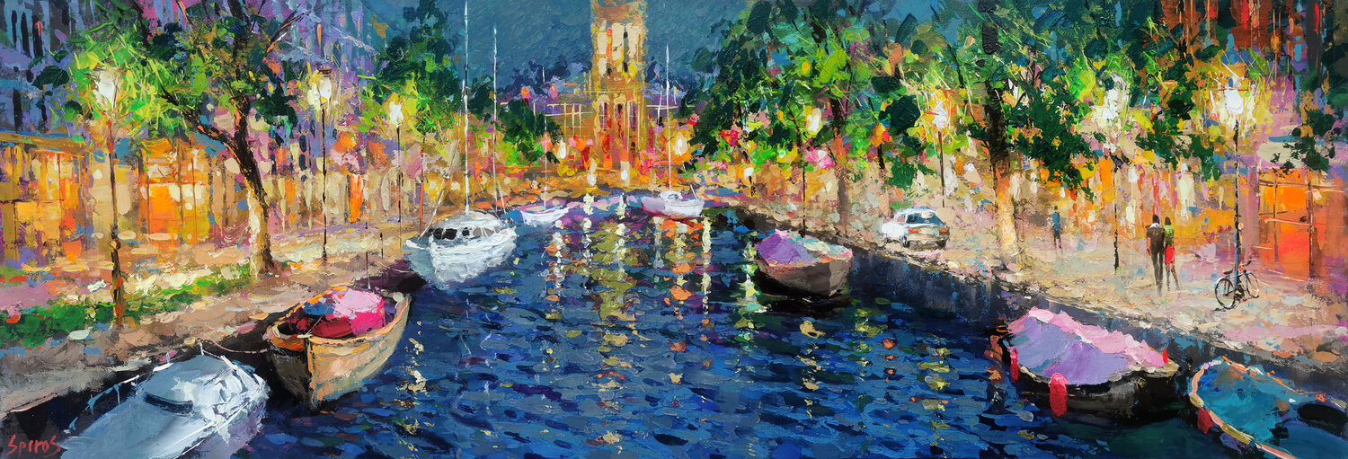Summer lights of "Northern Venice" Dmitry Spiros Originalgemälde zu verkaufen