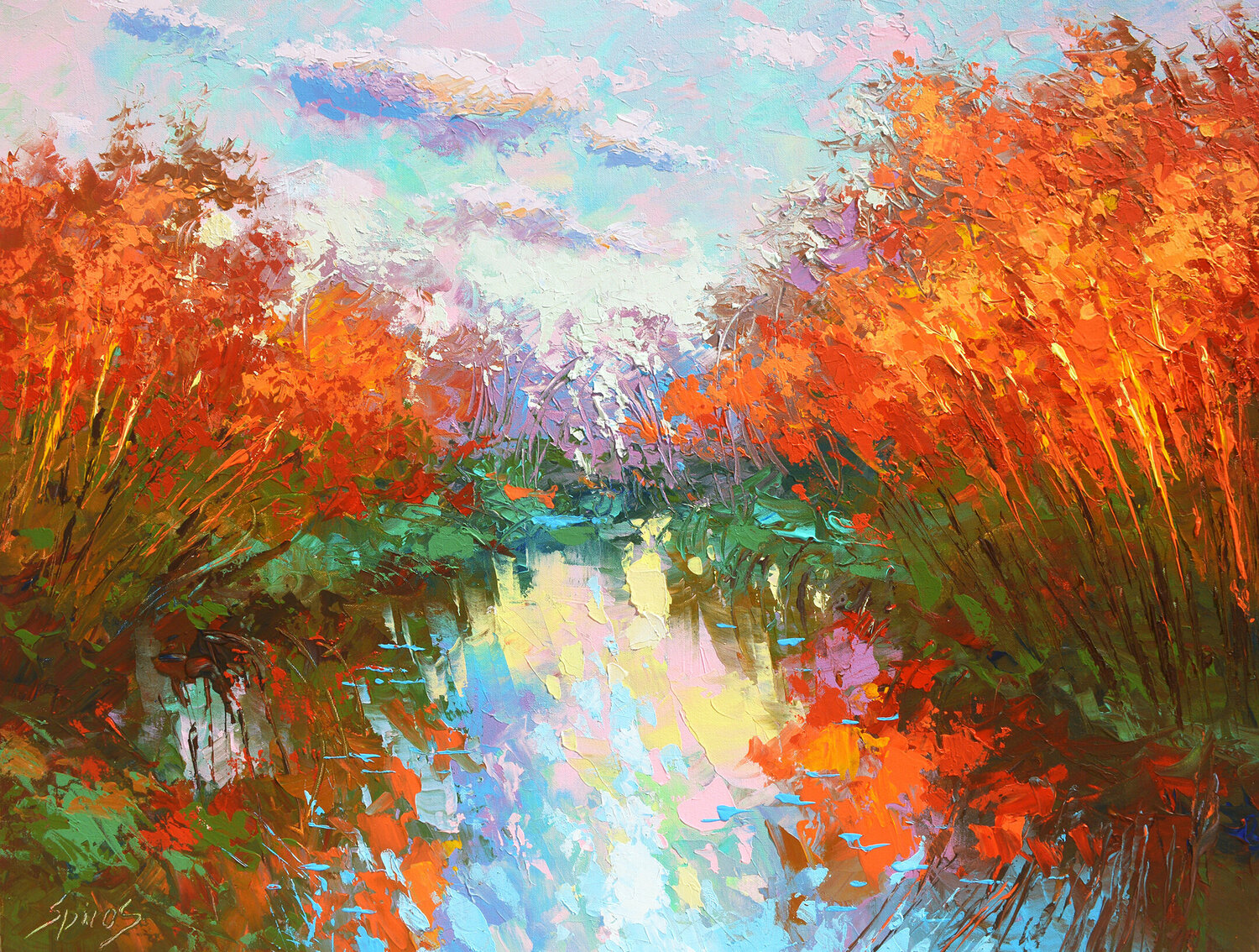 The colors of autumn pond Dmitry Spiros Dipinto originale in vendita