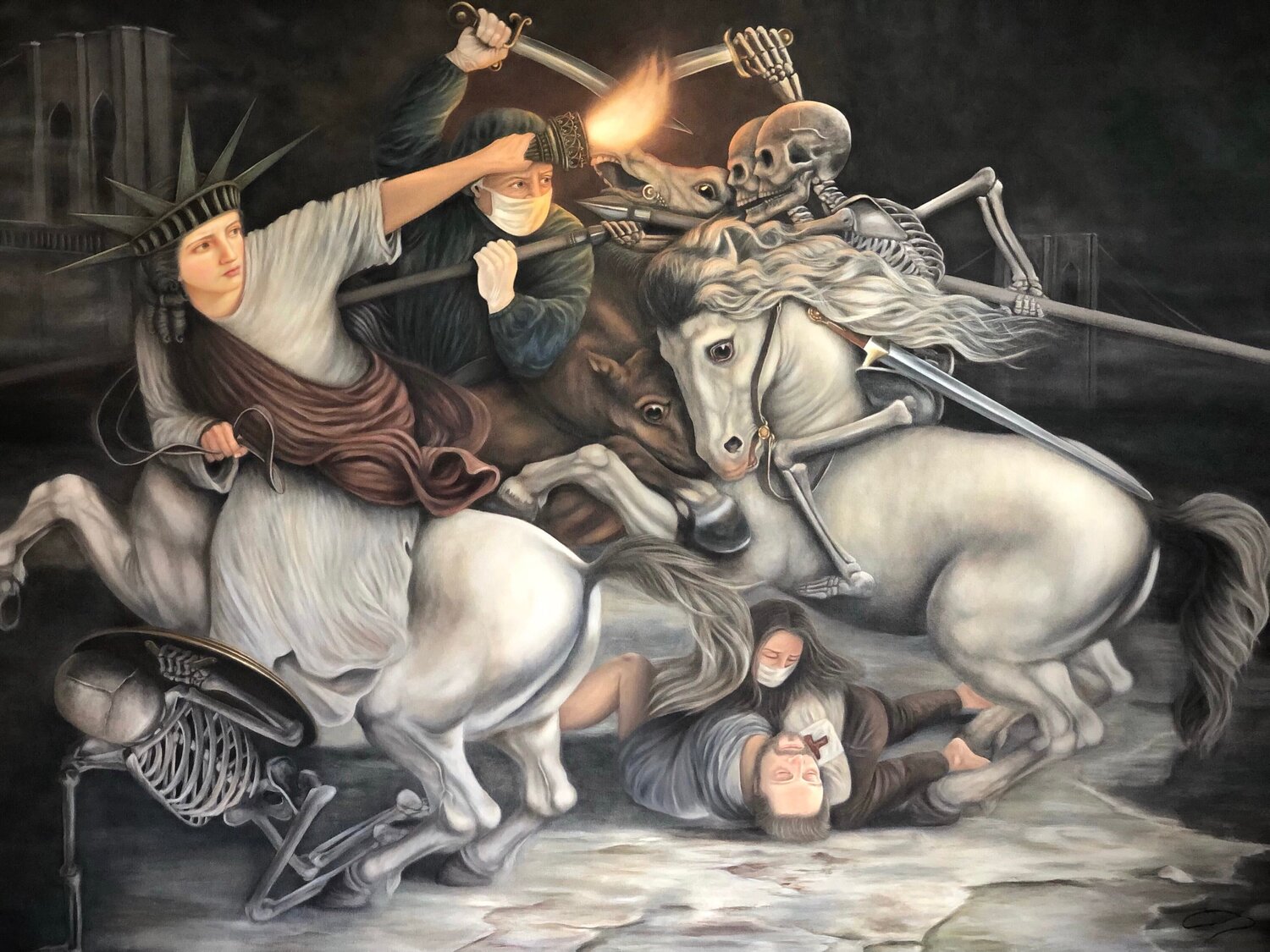 The Battle of New York Carmen CARPENA Originalgemälde zu verkaufen