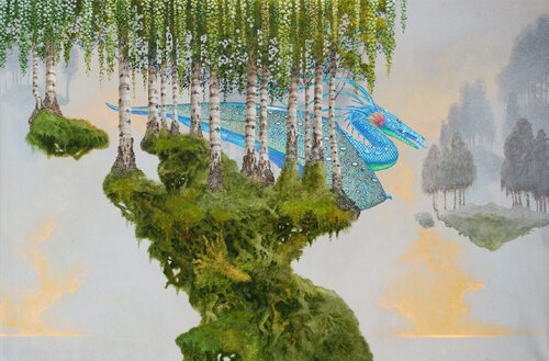 Silver Birch & Dragon di Roger Dean, Pittura in vendita su Singulart