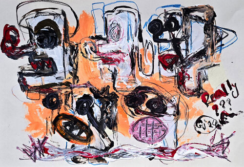 Holy Minecraft 16 (Portrait, Gestural Abstract, Fun, Gaming, Creative, Vibrant, Iranian Female Artist) van Golfam Jozdani, Schilderij te koop op Singulart