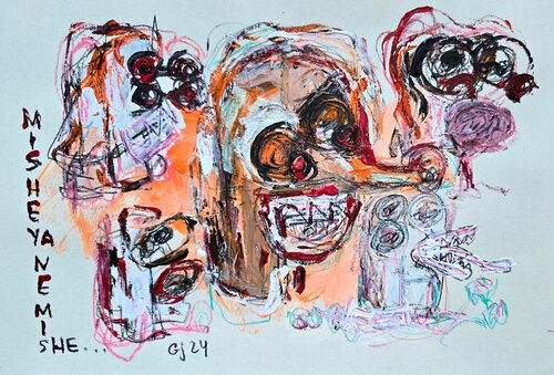 Holy Minecraft 34 (Portrait, Gestural Abstract, Fun, Gaming, Creative, Vibrant, Iranian Female Artist) de Golfam Jozdani, Pintura a la venta en Singulart