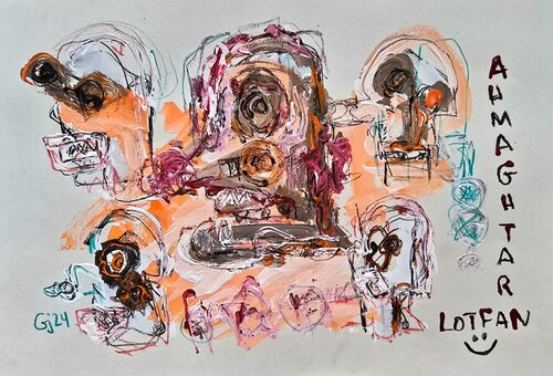 Holy Minecraft 31 (Portrait, Gestural Abstract, Fun, Gaming, Creative, Vibrant, Iranian Female Artist) by Golfam Jozdani, Painting for Sale on Singulart