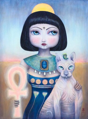 Cleopatra (Surreal, Symbolism, Contemporary Pop, Colorful, Vibrant) de Stella Jae, Pintura a la venta en Singulart