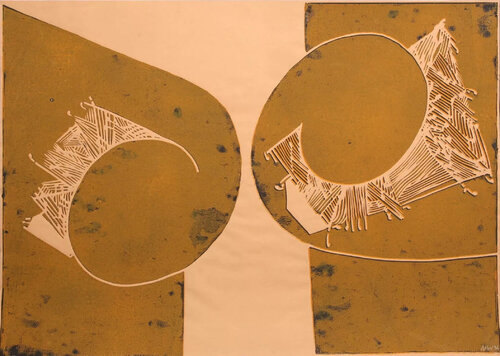 Untitled (Abstract, Modern, Beige, Brown, Linocut) von Martel Wiegand, Druck kaufen auf Singulart