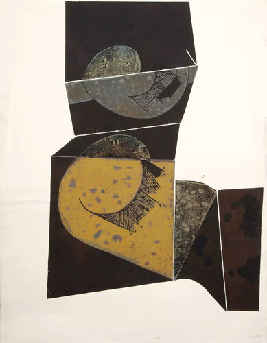 Falter Notierung 1 (Abstract, Modern, Cream Black, Butterfly, Relief Printmaking) von Martel Wiegand, Druck kaufen auf Singulart
