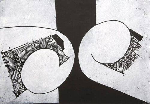 Untitled (Abstract, Modern, Black & White, Relief Printmaking) von Martel Wiegand, Druck kaufen auf Singulart