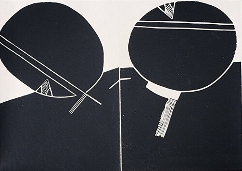 Untitled (Abstract, Modern, Black and White, Circle, Linocut) von Martel Wiegand, Druck kaufen auf Singulart