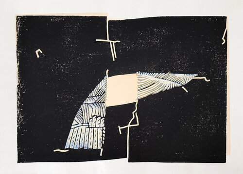 Untitled (Abstract, Modern, Beige, Brown, Linocut) by Martel Wiegand, Print for Sale on Singulart