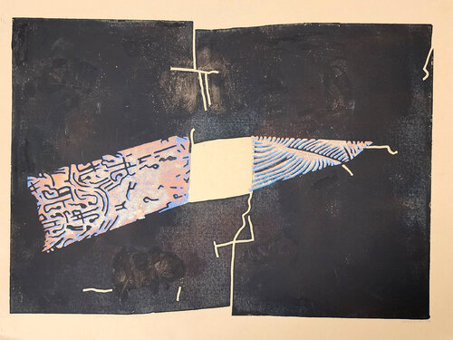 Untitled (Abstract, Modern, Beige, Brown, Linocut) von Martel Wiegand, Druck kaufen auf Singulart