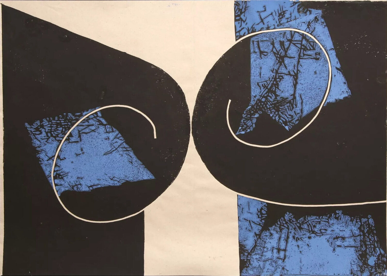 Untitled (Abstract, Modern, Dark, Blue, Linocut) Martel Wiegand