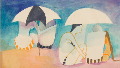 Umbrellas on the Beach von Dorothy Braund, Malerei kaufen auf Singulart