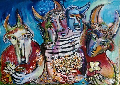 Picasso's Monsters van Auguste Blackman, Schilderij te koop op Singulart