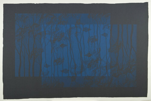 Blue Reflection with Frogs Heads (Charcoal) von Lin Onus, Druck kaufen auf Singulart