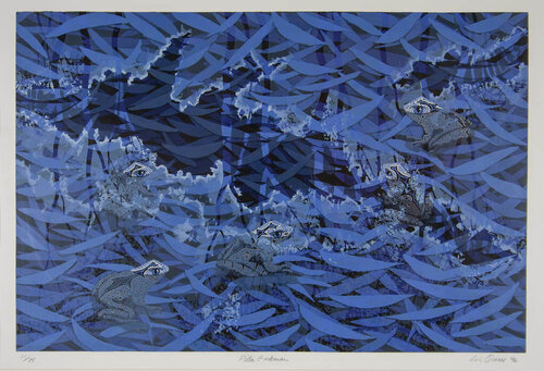Pitoa Garkman (Blue Frogs) von Lin Onus, Druck kaufen auf Singulart