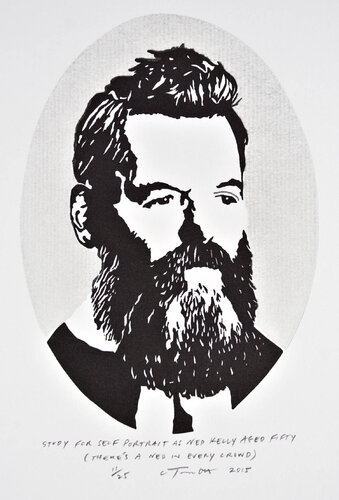 Study for Self Portrait as Ned Kelly aged fifty (There's a Ned in every crowd) di Clayton Tremlett, Stampa in vendita su Singulart