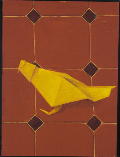 Untitled (Yellow Origami Bird) van Adam Nudelman, Schilderij te koop op Singulart