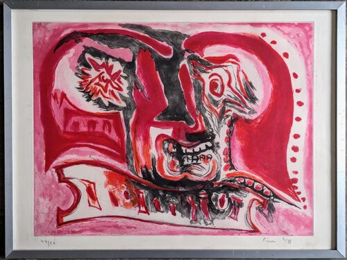 Portrait of a man, - Hand-Signed Color lithograph, 1980's by Edouard Pignon, Work on Paper for Sale on Singulart
