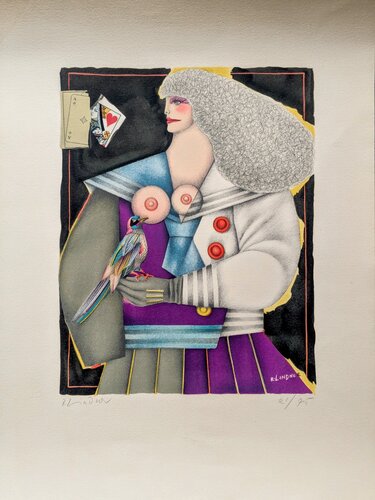 Woman with Bird, Hand-Signed Lithograph, '70's von Richard Lindner, Werk auf Papier kaufen auf Singulart