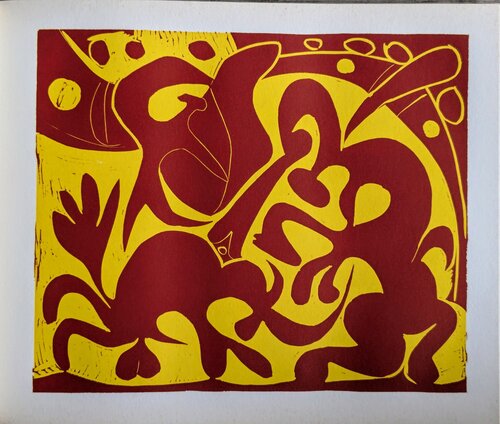 Original Linocut, Spear-Red and Yellow, 1962 by Pablo Picasso, 紙面作品 for Sale on Singulart