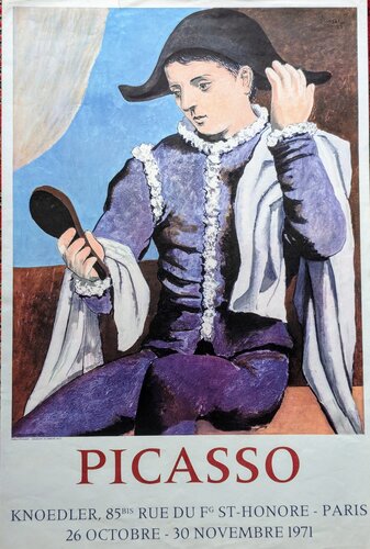 Arlequin with mirror - Lithographic poster, 1971 van Pablo Picasso, Werk op papier te koop op Singulart