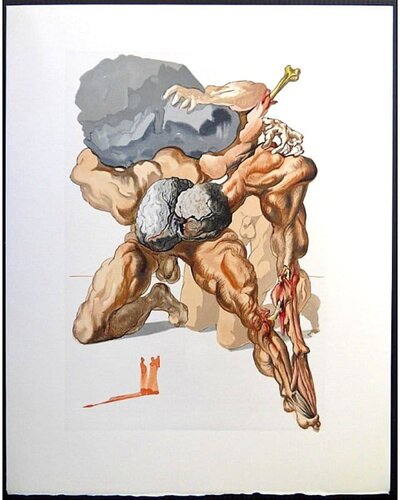 The avaricious and the prodigal - Wood engraving in colors - 1960's par Salvador Dalí, Œuvre sur papier en vente sur Singulart