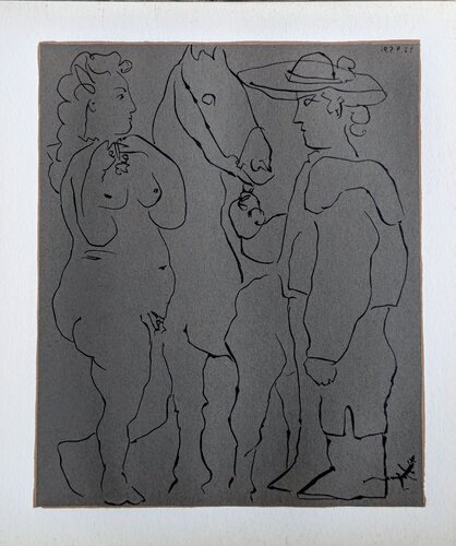 Original Linocut - Picador, Woman and Horse, 1962 van Pablo Picasso, Werk op papier te koop op Singulart