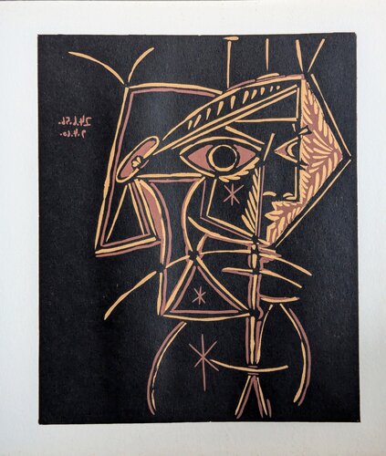 Portrait - Original Linocut in color,  1962 by Pablo Picasso, Work on Paper for Sale on Singulart