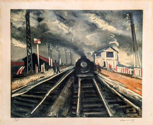 The Train Station, Hand-Signed Lithograph in colors, 1955 by Maurice de Vlaminck, Work on Paper for Sale on Singulart