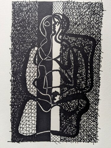 Original Woodcut on vellum,  Hélène Chez Archimède , 1955 van Pablo Picasso, Werk op papier te koop op Singulart