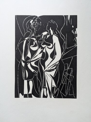 Rare Original Woodcut on vellum, Hélène Chez Archimède, 1955 van Pablo Picasso, Werk op papier te koop op Singulart