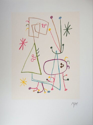 Color Lithograph - Surrealist characters with star de Joan Miró, Obra en papel a la venta en Singulart