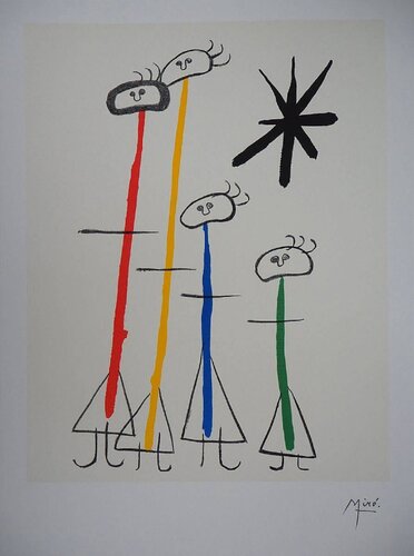Lithograph in colors - Surrealist family with star de Joan Miró, Obra en papel a la venta en Singulart